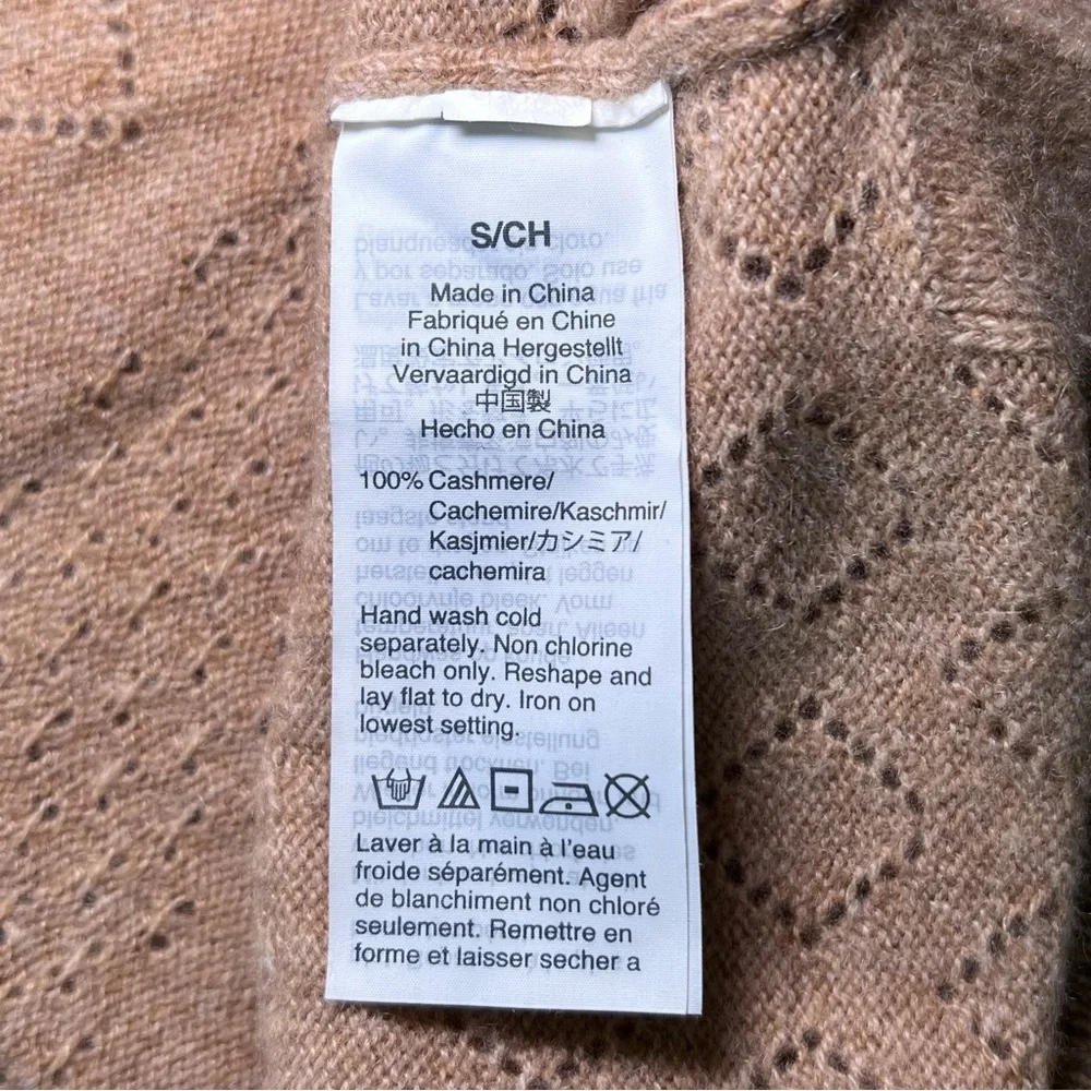J.Crew Tan 100 % Cashmere Crewneck Sweater in Fine Gauge‎ Pointelle Stich Size S